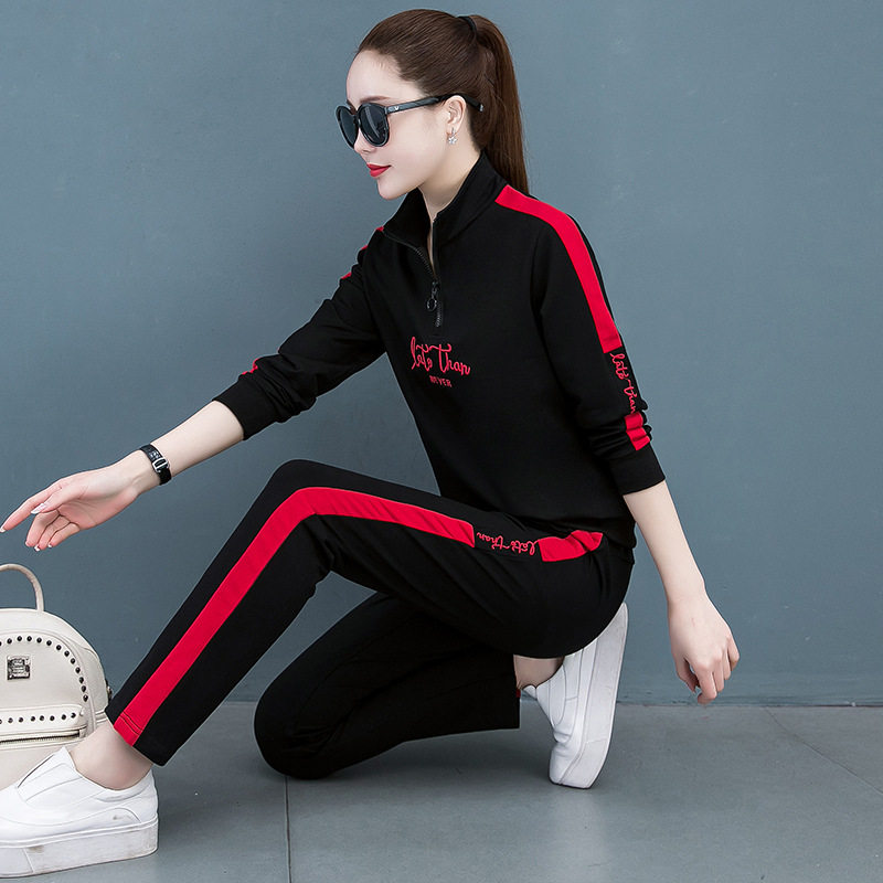 봄과 가을 새로운 스퀘어 댄스 공연 스포츠 정장 여성 서양식 연령 감소 피트니스 모닝 런 캐주얼웨어 스웨터 투피스 세트