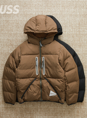 现货 AND WANDER X GRAMICCI WOOL 联名羊毛混纺格纹羽绒服 25AW