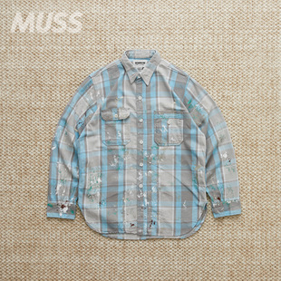 现货 BOWWOW FLANNEL SHIRT 泼墨做旧法兰绒休闲格纹口袋衬衫25AW