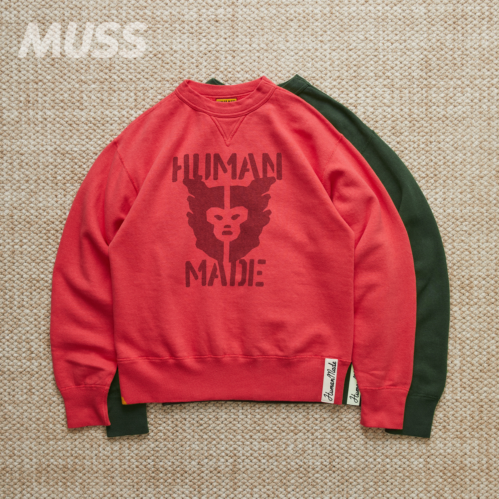 现货 HUMAN MADE TSURIAMI SWEATSHIRT 水洗做旧复古印花毛圈卫衣