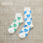 HUMNAN MADE HEART 现货 SOCKS 日产满印桃心LOGO提花中筒袜短袜