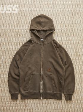 现货 JIEDA DAMAGE PATCH ZIP HOODIE 破坏做旧拼皮拉链卫衣 25AW