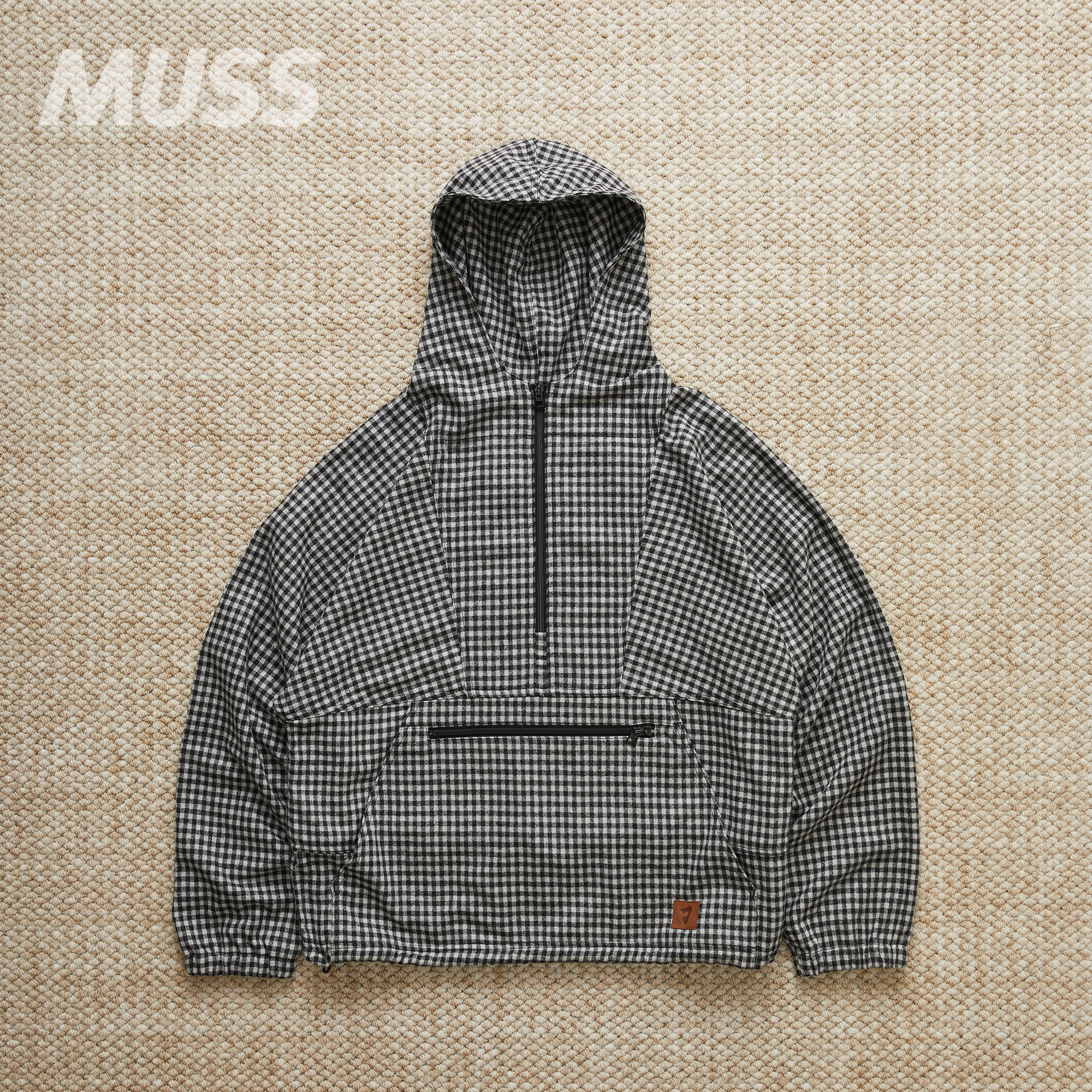 JIEDA日产羊毛拼皮格纹冲锋衣