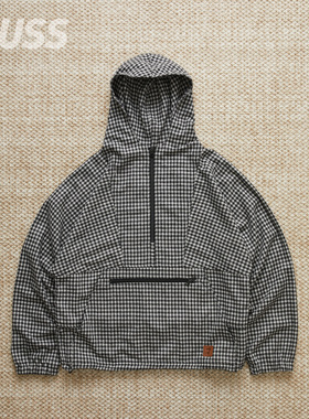 现货 JIEDA CHECK PULLOVER PARKA 日产羊毛拼皮格纹冲锋衣 25AW
