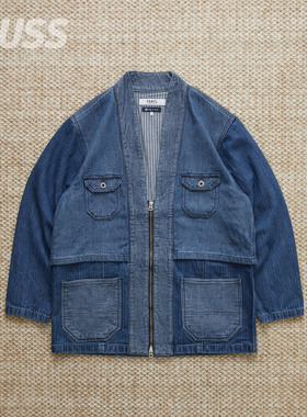现货 FDMTL HAORI ZIP JACKET 日产水洗复古拼接牛仔道袍开衫25AW