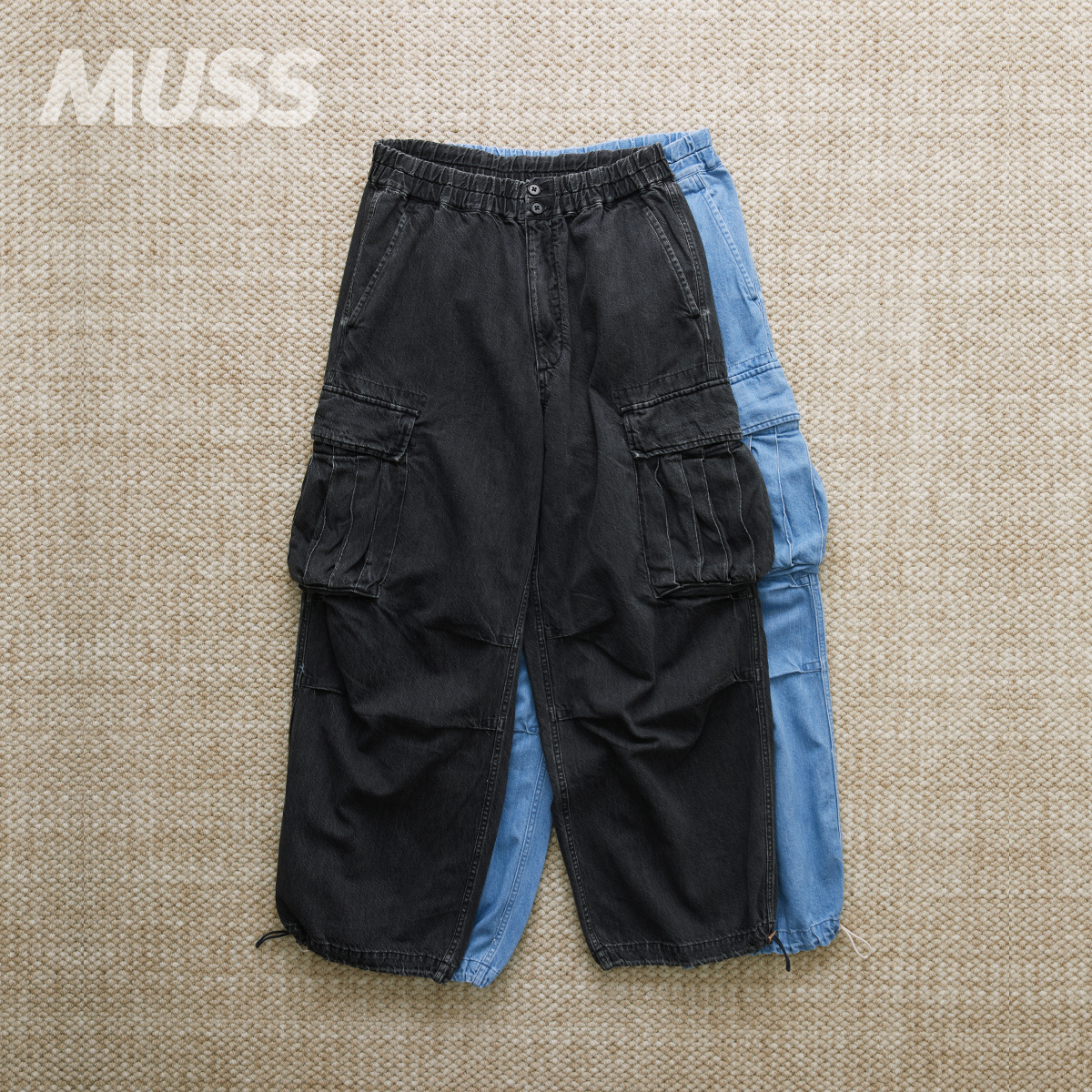 现货 KUON DENIM CARGO TROUSERS 日产水洗双褶工装牛仔裤 25SS