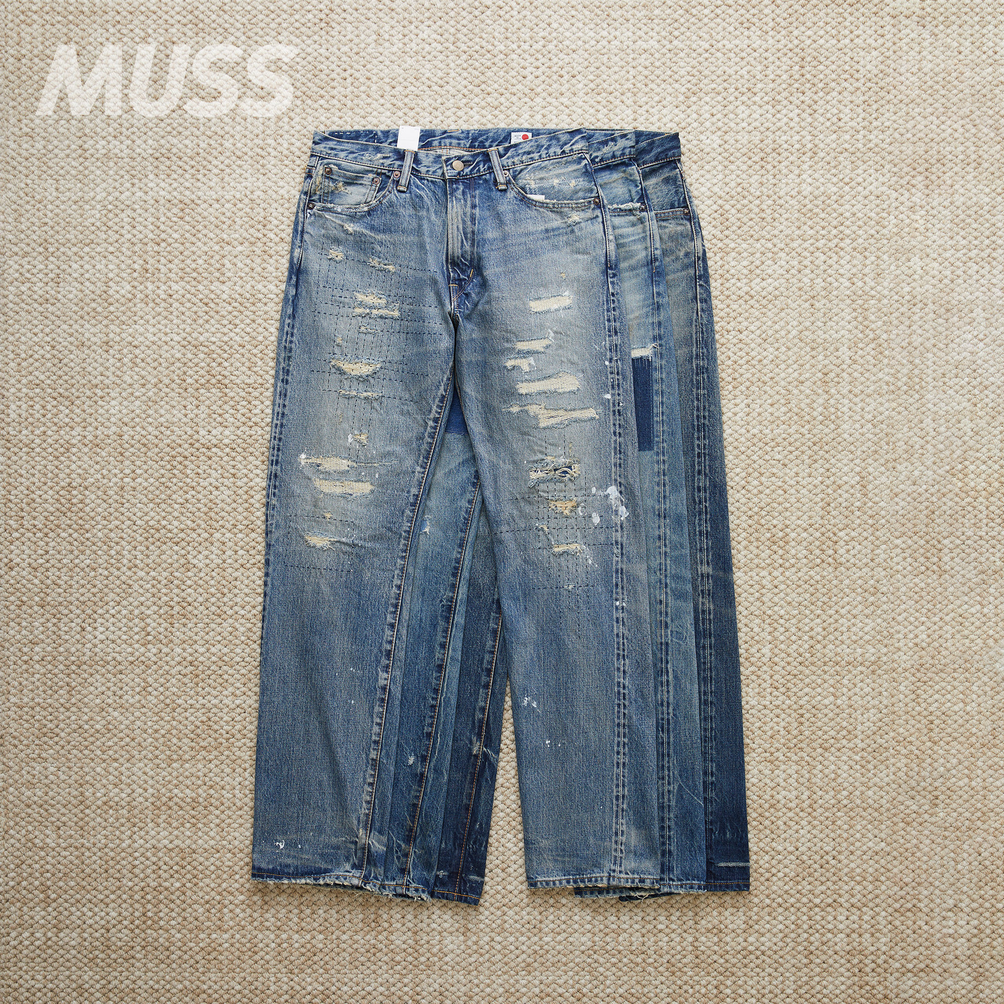 EDWIN刺绣补丁刀割糜烂牛仔裤