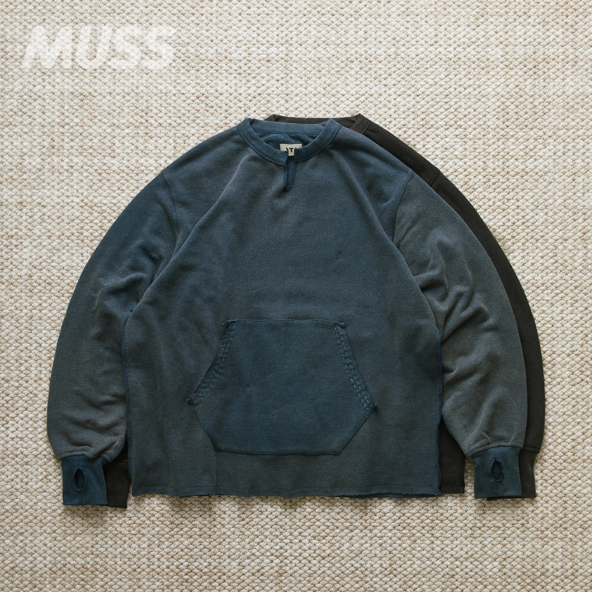 ATA毛圈布做旧复古圆领套头衫