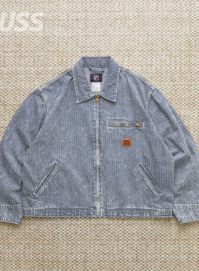 现货 GUNGHO WORK JACKET 水洗条纹皮标休闲工装夹克 25AW