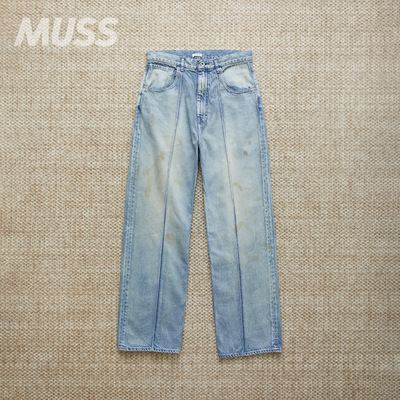 现货 NAME. 12OZ DENIM STRAIGHT PINTUCK日产油污做旧竖缝牛仔裤