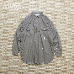 现货 BOWWOW WORK HICKORY STRIPE PO 日产条纹泼墨套头衬衫 25SS