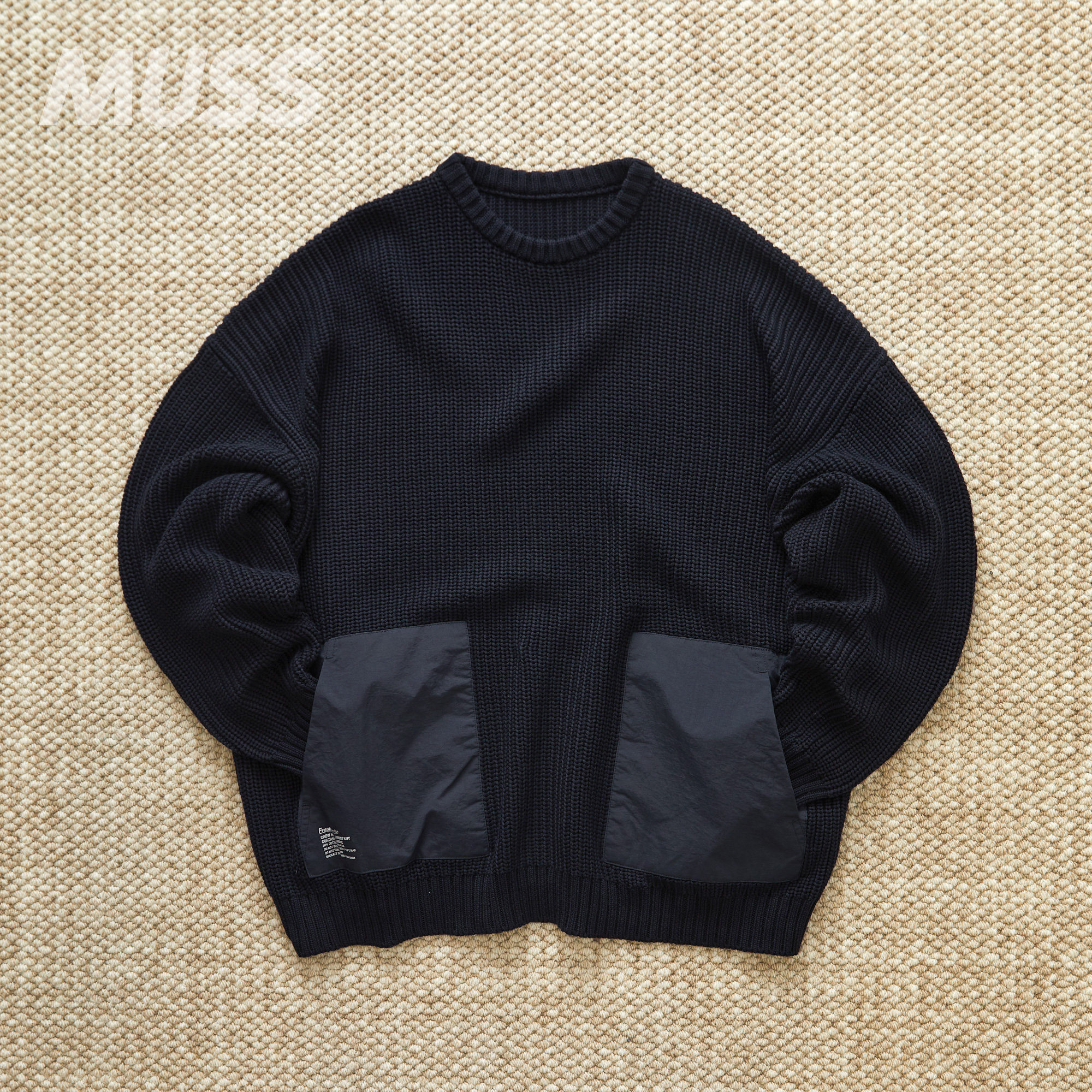 现货freshservice crew neck combat knit拼接插兜休闲圆领针织衫