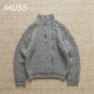 KNIT 现货 ZIP CABLE 针织绞花羊毛双拉链保暖立领毛衣25AW JIEDA