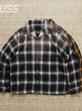 现货TAIGA TAKAHASHI OPEN COLLAR 日产渐变格纹复古长袖衬衫25AW