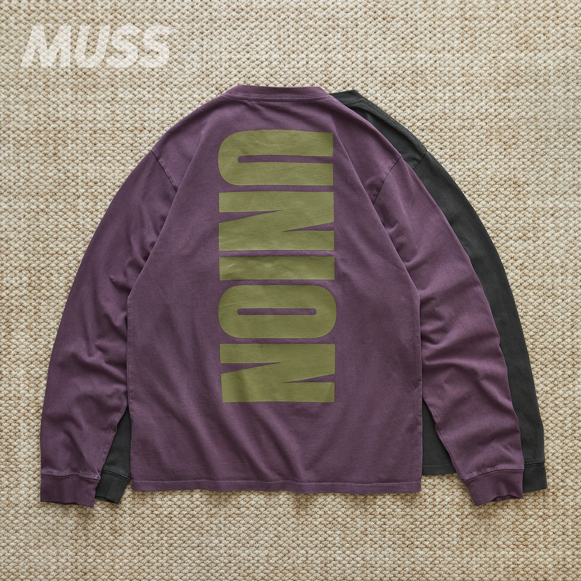现货 UNION R.E. L/S 美产展会限定LOGO印花水洗做旧休闲长袖T恤