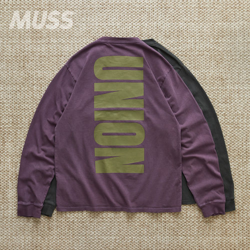 现货 UNION R.E. L/S 美产展会限定LOGO印花水洗做旧休闲长袖T恤