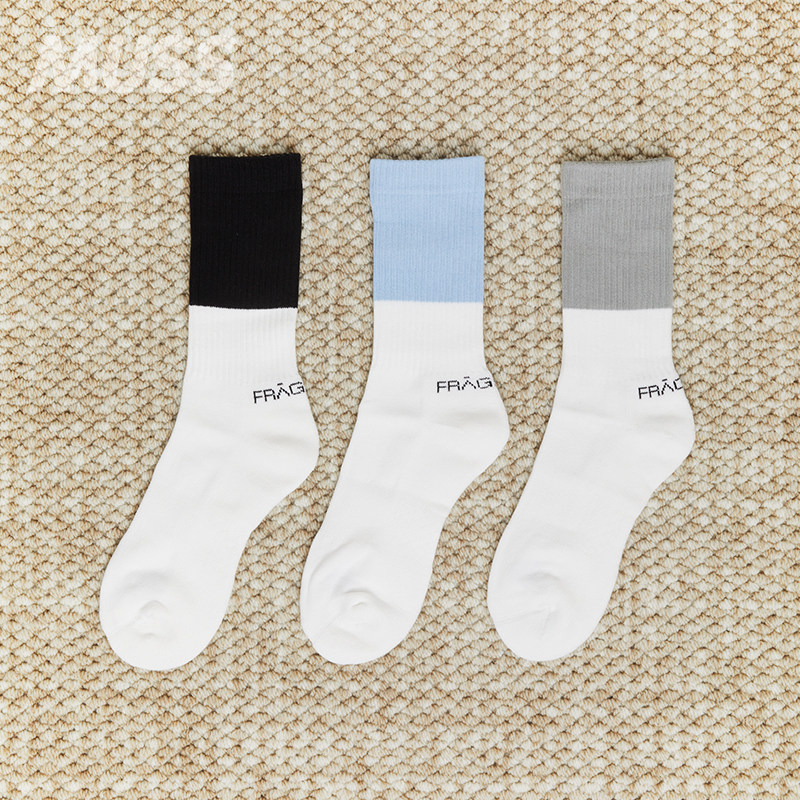 现货 fragment design peace piece 藤原浩闪电刺绣撞色中筒袜