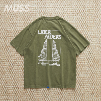 LIBERAIDERS天竺棉做旧复古T恤