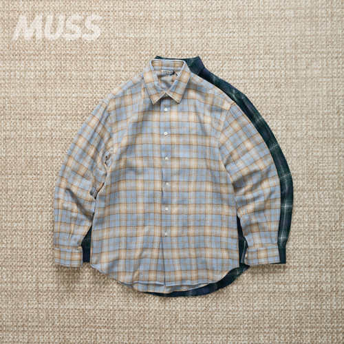 AURALEE羊毛休闲格纹长袖衬衫