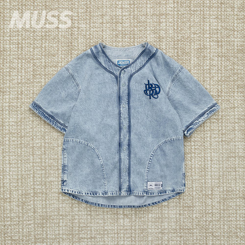 LIBERAIDERS水洗牛仔刺绣棒球衫