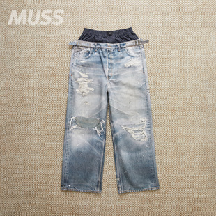 印花做旧宽松直筒牛仔裤 现货 拼接双腰数码 INDEX 25AW PROTOCOL