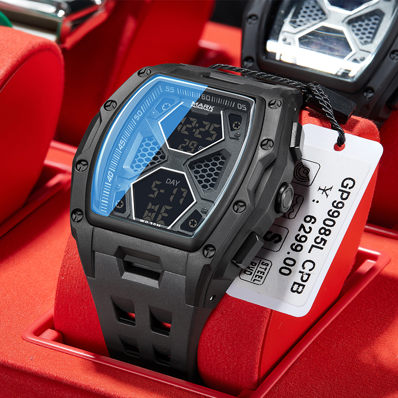 马克华菲新款男士电子手表男酒桶运动手表防水男款青少年学生礼物