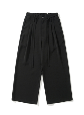 Army Logic 24SS 春夏季休闲裤男黑色细布带抽绳松紧后腰时尚西裤