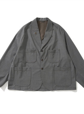 Army Logic 24SS 春夏西装外套男灰色竖条纹多口袋装饰高级感上衣