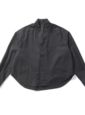 Army Logic 25FW 秋冬季细条纹v领弧形摆宽松休闲衬衫