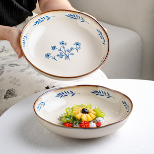 芦苇〖漂亮餐盘〗8.5英寸不规则菜碗陶瓷深盘家用菜盘复古餐具