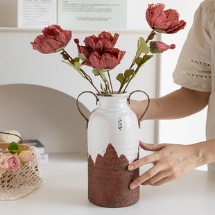 芦苇〖做旧大号花插〗复古铁艺陶瓷花瓶样板间客厅装 饰摆件微瑕