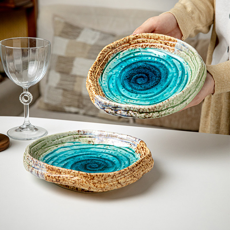 芦苇〖漂亮冰裂〗7英寸异形深盘陶瓷菜碗日式沙拉盘精致水果盘子,餐饮具,盘,淘宝优惠券,粉丝福利购,淘宝优惠卷