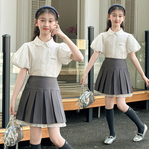 女童学院风高腰A字JK百褶短裙