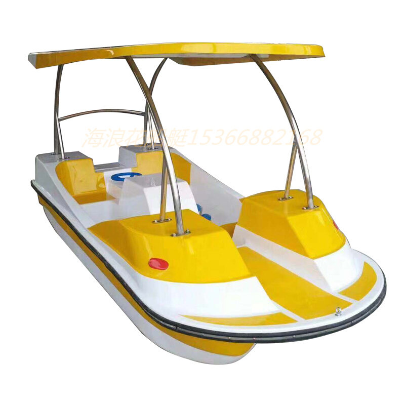 新款四人水上脚踏船公园游乐观光船景区4人船脚蹬船加厚玻璃钢船