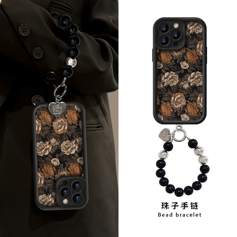 苹果16天眼羊皮复古玫瑰手机壳