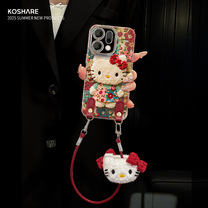 适用reno14羽纱壳碎花kt猫手机壳