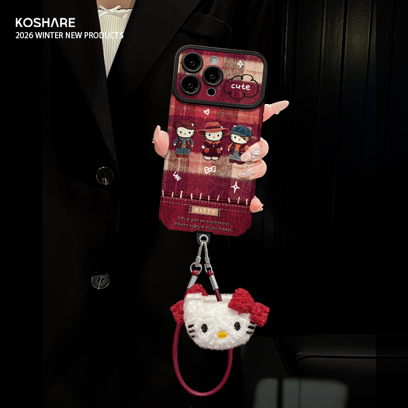 适用苹果17大视窗刺绣猫咪手机壳