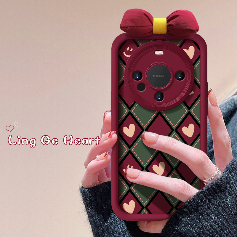 适用华为mate70pro手机壳红色2025新年女款荣耀300/200/100菱格爱心蝴蝶结mate60/30磨砂p50防摔nova13/12/7
