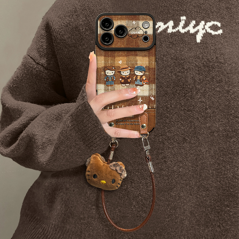 适用苹果17大视窗刺绣猫咪手机壳