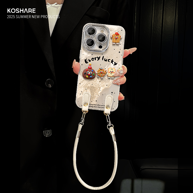 适用opporeno14手机壳新女款reno13/12/10/11pro波点饼干挂绳reno9/8锡纸冰川纹全包镜头膜秋冬高级感创意套