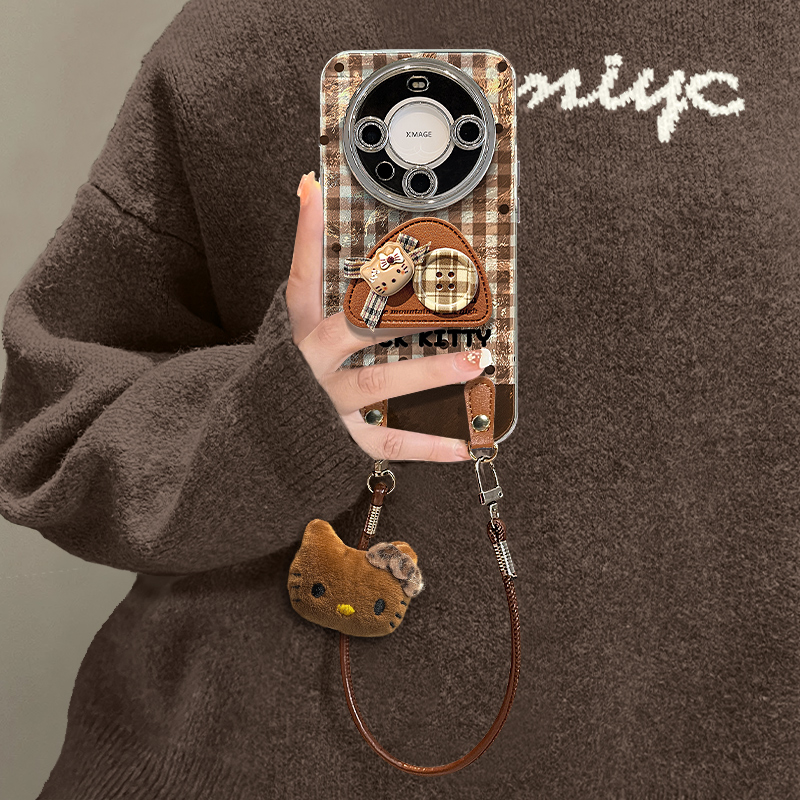 适用mate70冰川纹格子kt猫手机壳