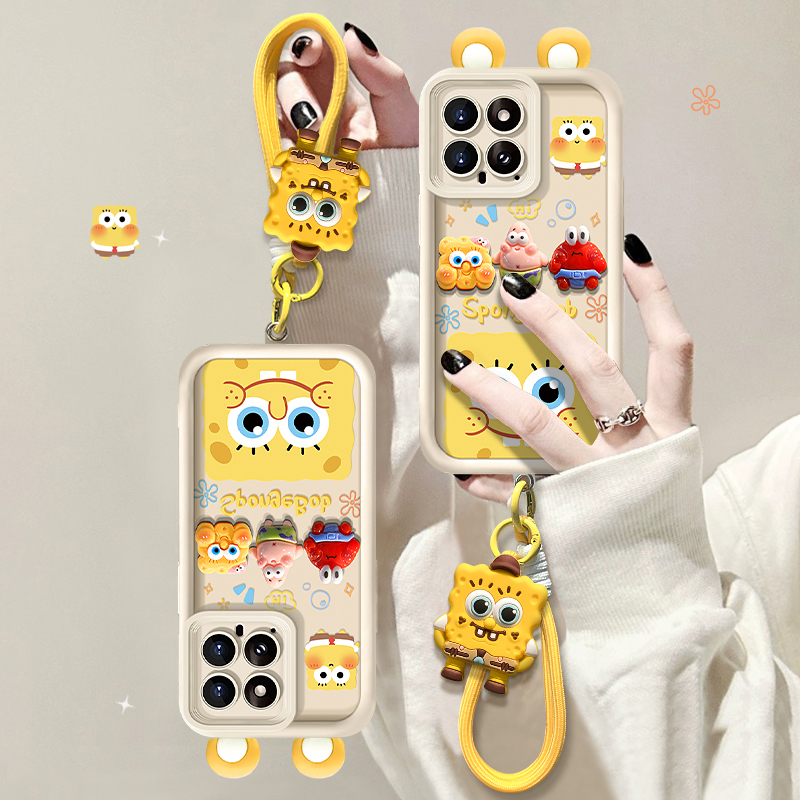 适用小米14手机壳新女款小米15/13pro可爱海绵宝宝公仔挂绳小米12x/s派大星红米k70/60情侣k50磨砂note9硅胶