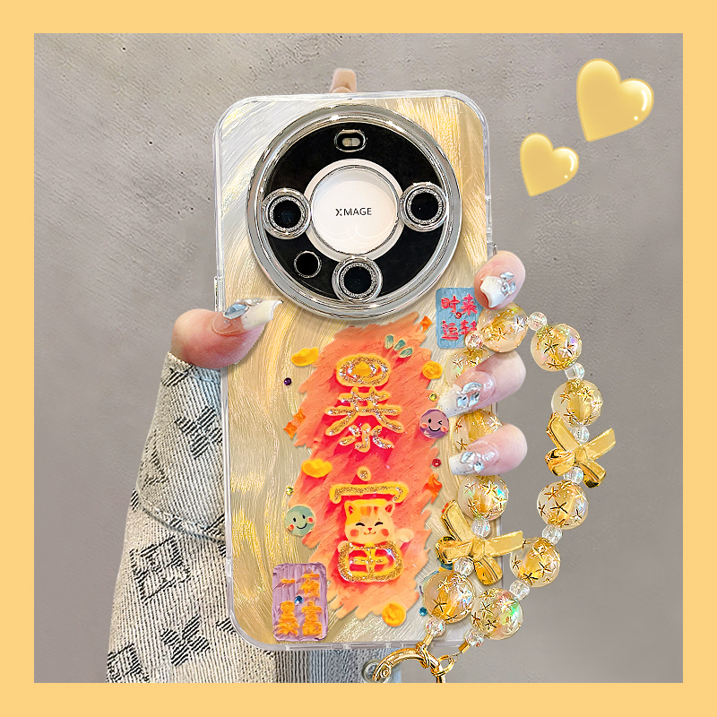 适用mate70羽纱壳油画暴富手机壳