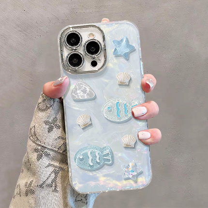 适用iphone16pro手机壳新女款苹果15plus小鱼星星13贝壳纹11自带镜头膜全包14promax高级感13pm手链12p保护套