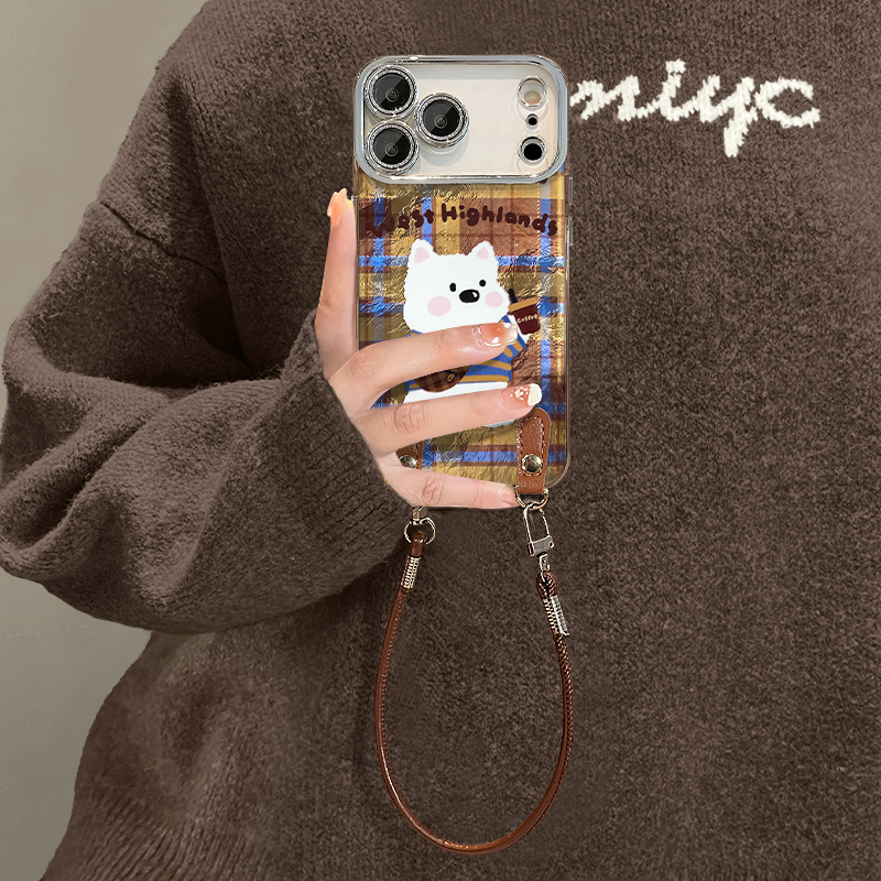 适用苹果16冰川纹可爱小狗手机壳