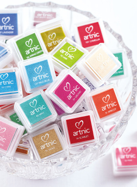 日本Tsukineko月猫迷你方形印台 artnic 小单方艺术印台印泥手帐用多彩印章伴侣96色