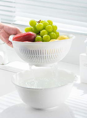 日本进口食品级抗菌耐高温洗菜盆双层多功能沥水篮厨房洗米水果篮