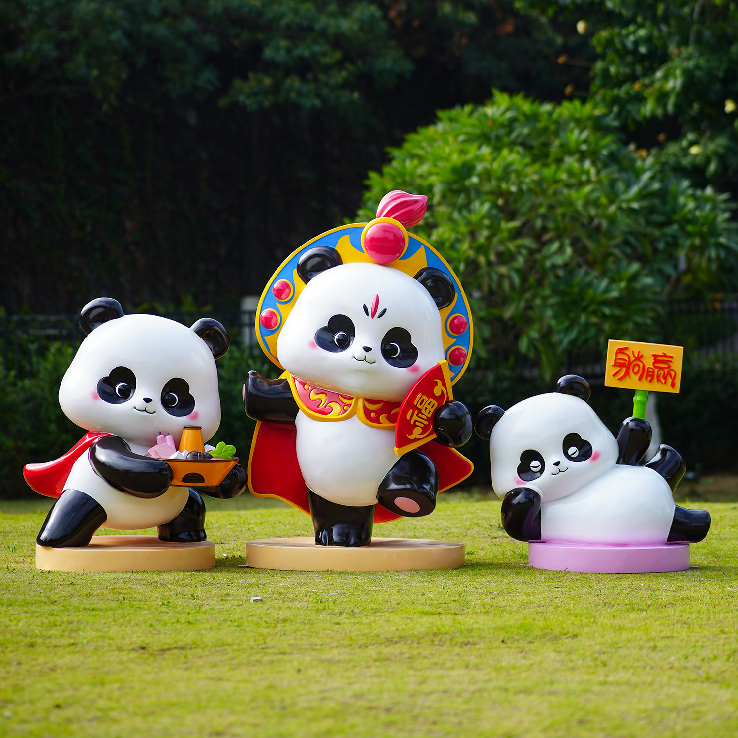 户外花园庭院创意可爱熊猫雕塑仿真树脂动物公园草坪商场装饰摆件