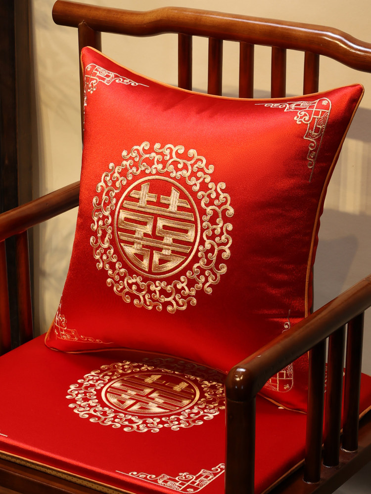 红色婚礼餐椅垫婚礼喜词跪垫新中国风节日餐桌垫家庭红木椅垫