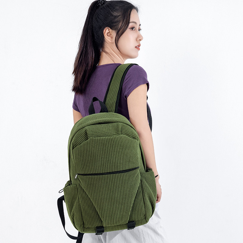 双肩包秋冬百搭灯芯绒女生日常通勤大容量2026新款背包大学生书包